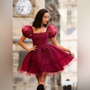 NEW Burgundy Polka Dot Puff Dress